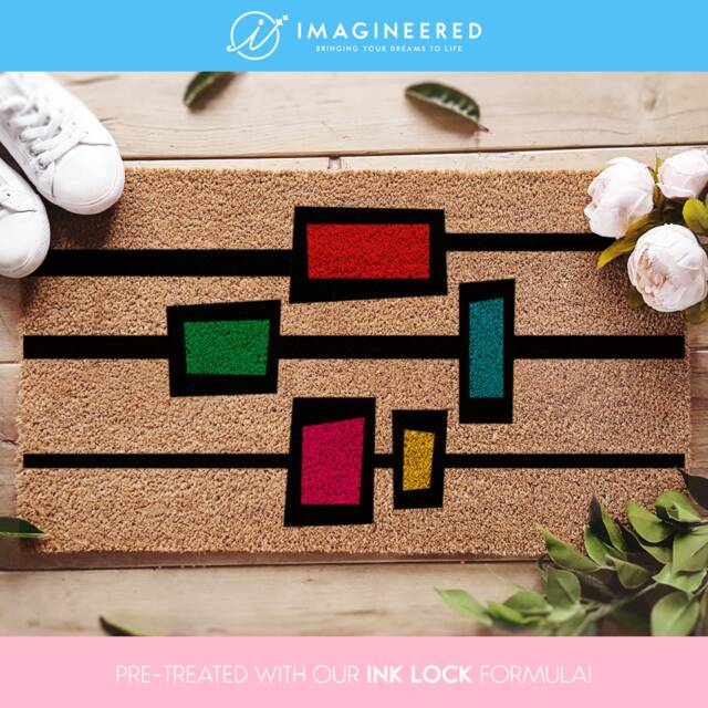 Entryway Decor Must-Have, Mid Century Modern Decor, Stylish Doormat, Coir Abstract Squares Doormat Rug - image 1