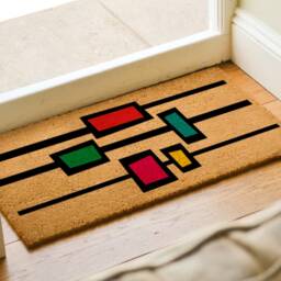Entryway Decor Must-Have, Mid Century Modern Decor, Stylish Doormat, Coir Abstract Squares Doormat Rug - thumbnail 2