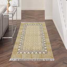 Hand Block Printed Cotton Dhurrie Rug, Bohemian Decor - thumbnail 3