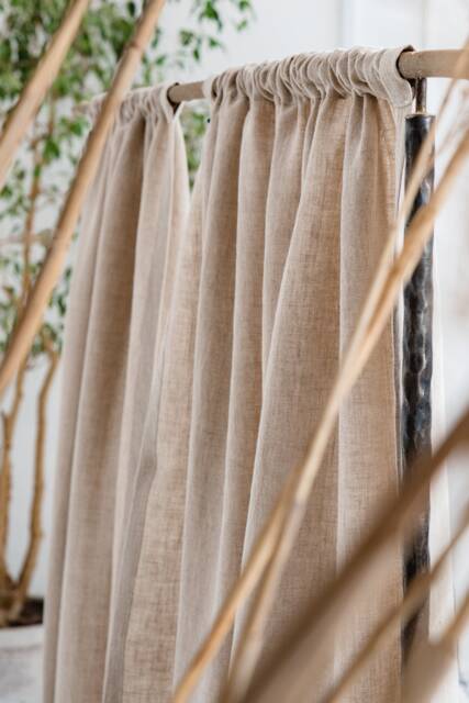 Linen Curtains. Handmade Curtain Panel Semi-Sheer Rod Pocket Drapes. Custom Natural Panel - image 1