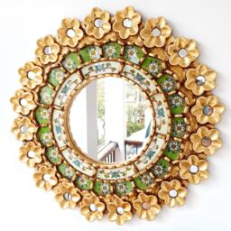 "Peruvian Mirrors ""Pink Green 40cm" - thumbnail 1