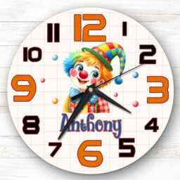 Boy's Circus Clown Personalised Gift For Kid's Bedroom Clock - Kids Clock, Children's Decor, Custom Wall