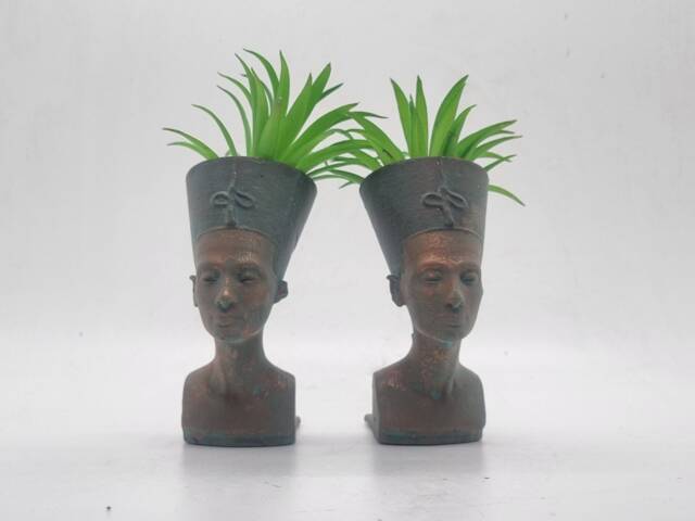 Weathered Copper Colour, Pair Of Queen Nefertiti Planters, Egyptian Art & Culture, Egyptian Decor, African Queen Gift, Ancient Egypt Plant Pot - image 1