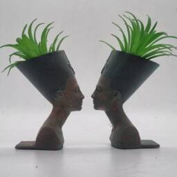 Weathered Copper Colour, Pair Of Queen Nefertiti Planters, Egyptian Art & Culture, Egyptian Decor, African Queen Gift, Ancient Egypt Plant Pot - thumbnail 3