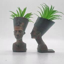 Weathered Copper Colour, Pair Of Queen Nefertiti Planters, Egyptian Art & Culture, Egyptian Decor, African Queen Gift, Ancient Egypt Plant Pot - thumbnail 2