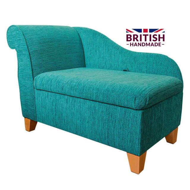 Handmade Turquoise Boucle Storage Chaise Longue - British Made - image 1