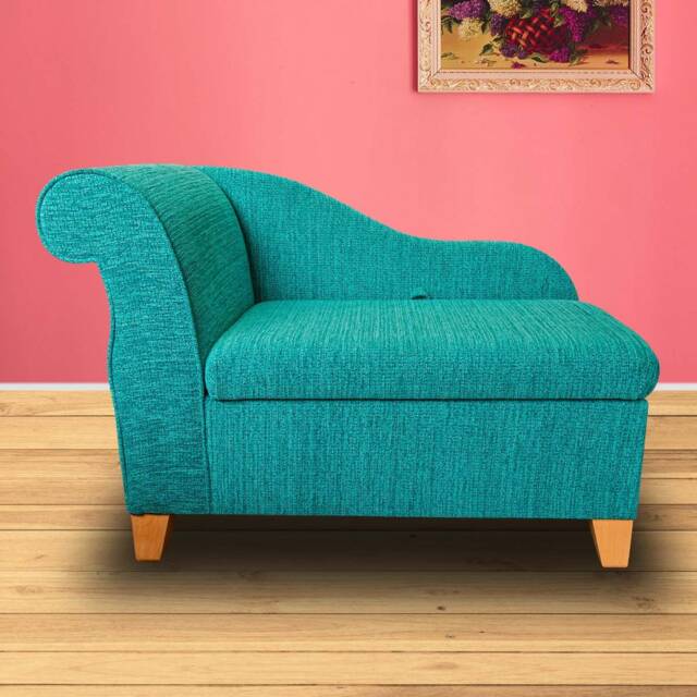 Handmade Turquoise Boucle Storage Chaise Longue - British Made - image 1
