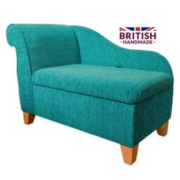 Handmade Turquoise Boucle Storage Chaise Longue - British Made - thumbnail 2