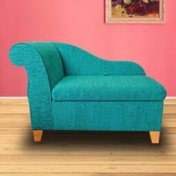 Handmade Turquoise Boucle Storage Chaise Longue - British Made