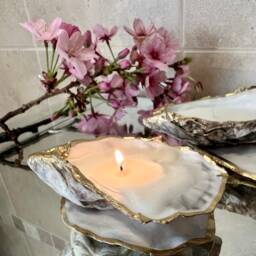 Pair Of Hand Poured Dorset Oyster Shell Candles Gold Leaf Coastal Decor, 3 Scents Available - thumbnail 4