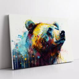 Bear Animal Abstract Oil Painting Splatter Modern Paint Style Wall Art Framed Canvas Poster Print, Home/Office Room Decor Gifts - thumbnail 2