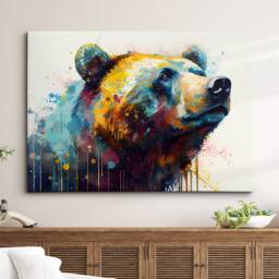 Bear Animal Abstract Oil Painting Splatter Modern Paint Style Wall Art Framed Canvas Poster Print, Home/Office Room Decor Gifts - thumbnail 1