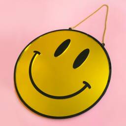 Smile Face Acrylic Mirror - 90S Novelty Wall Art With Gold Chain - thumbnail 2
