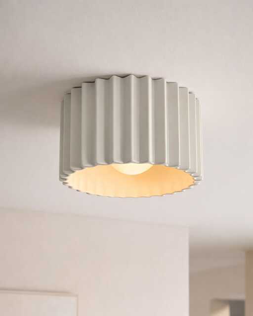 Large Syracuse - Ceramic Flush Mount Ceiling Light Handmade Minimalist Fixture in Bone White - image 1
