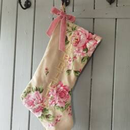Personalized Floral Christmas Stocking, Velvet Bow, Handmade in UK - thumbnail 3