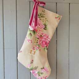 Personalized Floral Christmas Stocking, Velvet Bow, Handmade in UK - thumbnail 4