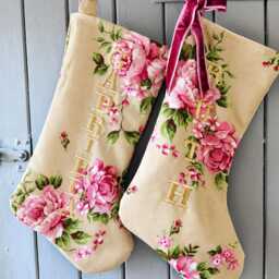 Personalized Floral Christmas Stocking, Velvet Bow, Handmade in UK - thumbnail 2