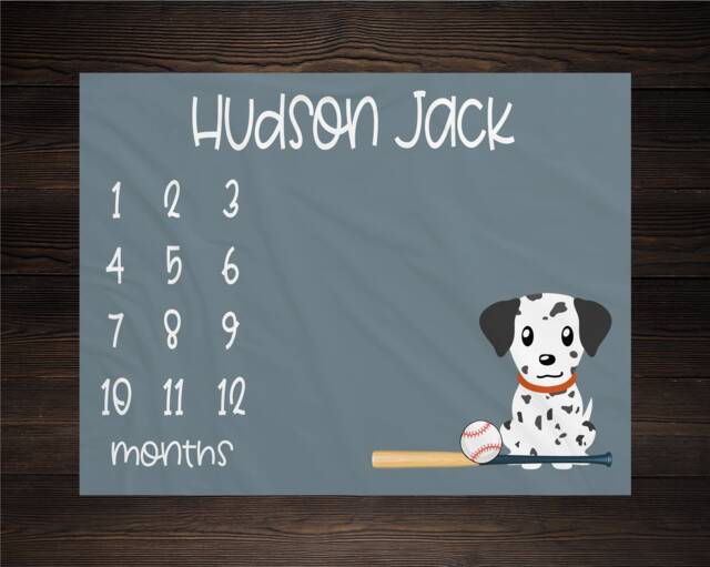 Sports Milestone Blanket, Puppy Dog Monthly Growth Tracker, Baseball Baby Shower Gift, Personalized Boy Watch Me Grow - image 1