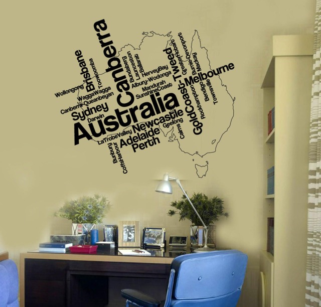 Wall Vinyl Decal Australia Map & Many Names Cities Australian Continent - #2484Dn - image 1