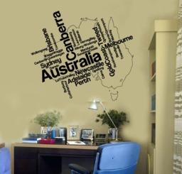 Wall Vinyl Decal Australia Map & Many Names Cities Australian Continent - #2484Dn - thumbnail 1