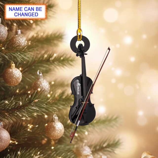 Custom Name Violin Personalized Ornament, Christmas Tree Hanging Decor, Flat 2D Owl Gift Ornament - image 1