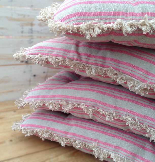 Custom Tufted Dining Cushions in Susie Watson Medium Ticking Stripe Rose/ Beech Fabric - Please Note That Full Price Is On Quotation - image 1