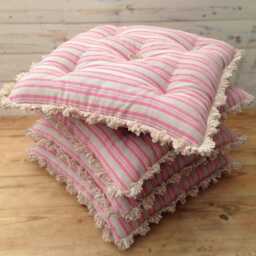 Custom Tufted Dining Cushions in Susie Watson Medium Ticking Stripe Rose/ Beech Fabric - Please Note That Full Price Is On Quotation - thumbnail 2