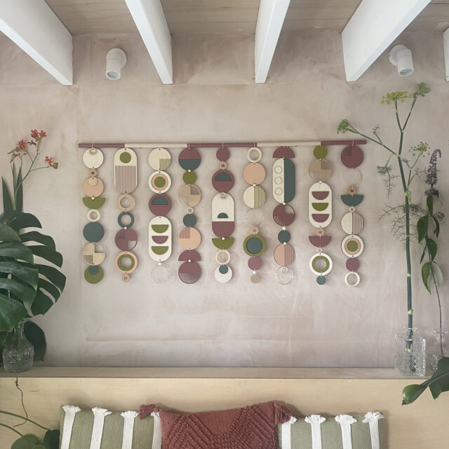 Large Geometric Wall Hanging - Berry, Gold, & Wood Modern Art - image 1