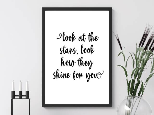 Lyric Wall Print, Framed Poster - Look At The Stars Look How They Shine For You - Coldplay Home Decor Gift A5 A4 A3 - image 1