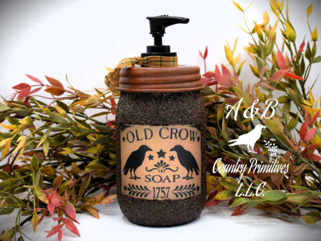 Old Crow Hand Soap Dispenser, Grubby Mason Jar With Pump, Country Farmhouse Bathroom Dispenser - image 1