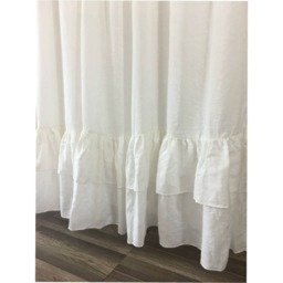 Linen Shower Curtain With Double Ruffle-White, Gray, Blue, Pink, Stripe, Chevron, 72x72, 72x85, 72x94 Custom Extra Long - thumbnail 3
