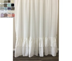 Linen Shower Curtain With Double Ruffle-White, Gray, Blue, Pink, Stripe, Chevron, 72x72, 72x85, 72x94 Custom Extra Long - thumbnail 1