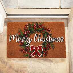 Merry Christmas Wreath Coir Doormat 40 X 60cm Decorative Xmas Mat Festive Print - thumbnail 2