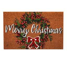 Merry Christmas Wreath Coir Doormat 40 X 60cm Decorative Xmas Mat Festive Print - thumbnail 1