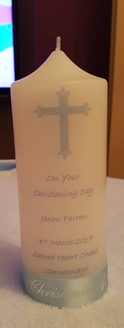 Personalised Christening Candle For Baby Boy Or Girl. Candles By Lisa Are All Irish Handmade Using Natural Soy Wax - image 1