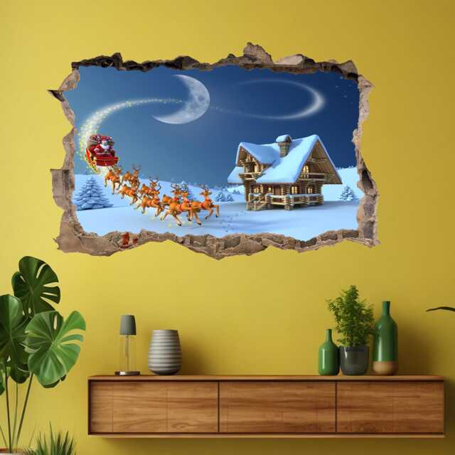 Christmas Wall Decal Sticker - Santa Claus Reindeer Mural Poster Print Art Snow Winter For Home Decor - Dh104 - image 1