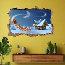 Christmas Wall Decal Sticker - Santa Claus Reindeer Mural Poster Print Art Snow Winter For Home Decor - Dh104 - thumbnail 1