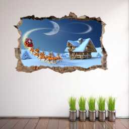 Christmas Wall Decal Sticker - Santa Claus Reindeer Mural Poster Print Art Snow Winter For Home Decor - Dh104 - thumbnail 3