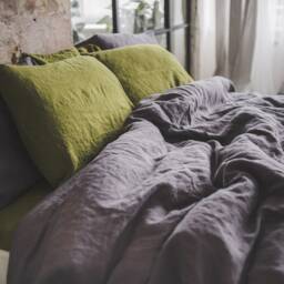 Linen Pillowcases Moss Green X 2 Envelope Closure, Natural Pillow Covers - thumbnail 2