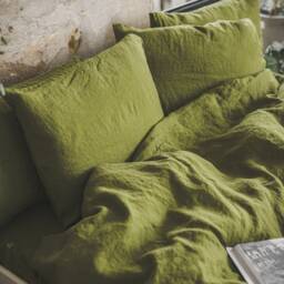 Linen Pillowcases Moss Green X 2 Envelope Closure, Natural Pillow Covers - thumbnail 3