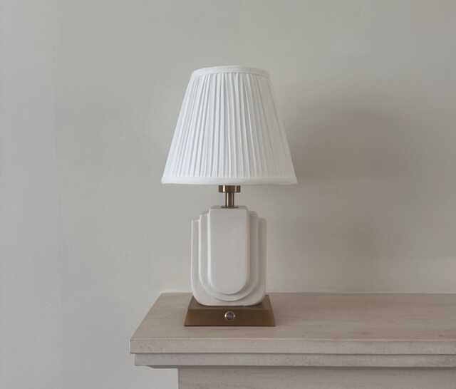 Handmade Rechargeable Ceramic & Gold Table Lamp - Cordless Bedside With Pleated Shade Gift For Home - image 1