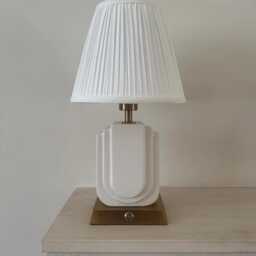 Handmade Rechargeable Ceramic & Gold Table Lamp - Cordless Bedside With Pleated Shade Gift For Home - thumbnail 2