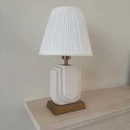 Handmade Rechargeable Ceramic & Gold Table Lamp - Cordless Bedside With Pleated Shade Gift For Home - thumbnail 3