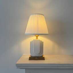 Handmade Rechargeable Ceramic & Gold Table Lamp - Cordless Bedside With Pleated Shade Gift For Home - thumbnail 4