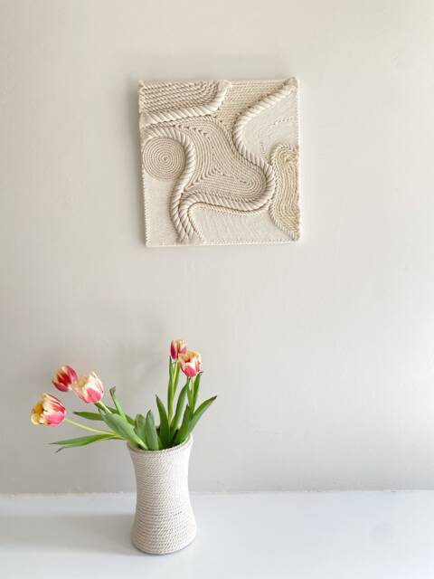 Fiber Art Wall Hanging, Handmade, Natural Cotton Rope - image 1