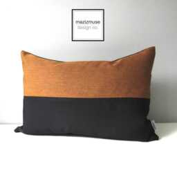 Teak Sunbrella?? Outdoor Pillow Cover With Black Color Block, Cognac Brown Cushion For Modern Patio Chairs & Pool Loungers, Mazizmuse - thumbnail 3