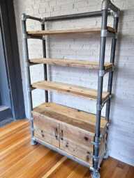 Industrial Shelving Unit, Cupboard - Office Storage Unit Reclaimed Real Wood Scaffold Boards - The Minsk - thumbnail 1