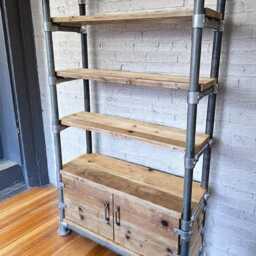 Industrial Shelving Unit, Cupboard - Office Storage Unit Reclaimed Real Wood Scaffold Boards - The Minsk - thumbnail 2