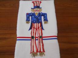 Appliqued Uncle Sam Scarecrow Hand Towel Patriotic 4Th Of July Decor