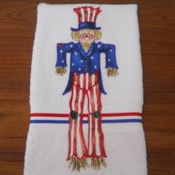 Appliqued Uncle Sam Scarecrow Hand Towel Patriotic 4Th Of July Decor - thumbnail 4